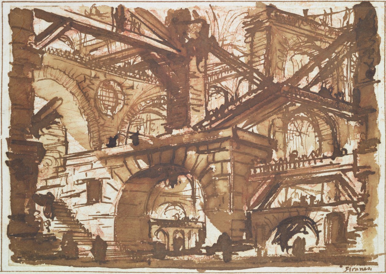 Tegning av et imaginært fengsel (blekk og vask på papir) av Giovanni Battista Piranesi