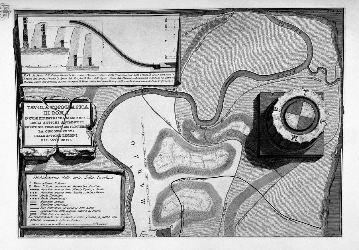 Kart over gamle romerske akvedukter i Roma av Giovanni Battista Piranesi