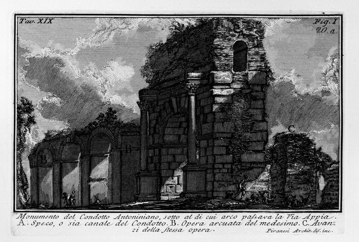 Monument over den Antoninske oppførsel, under hvis bue Via Appia passerte av Giovanni Battista Piranesi