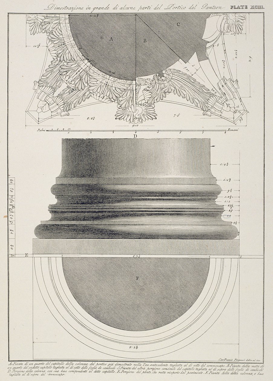 Plate XCIII Storskala illustrasjon av en detalj fra Portico of the Pantheon fra 