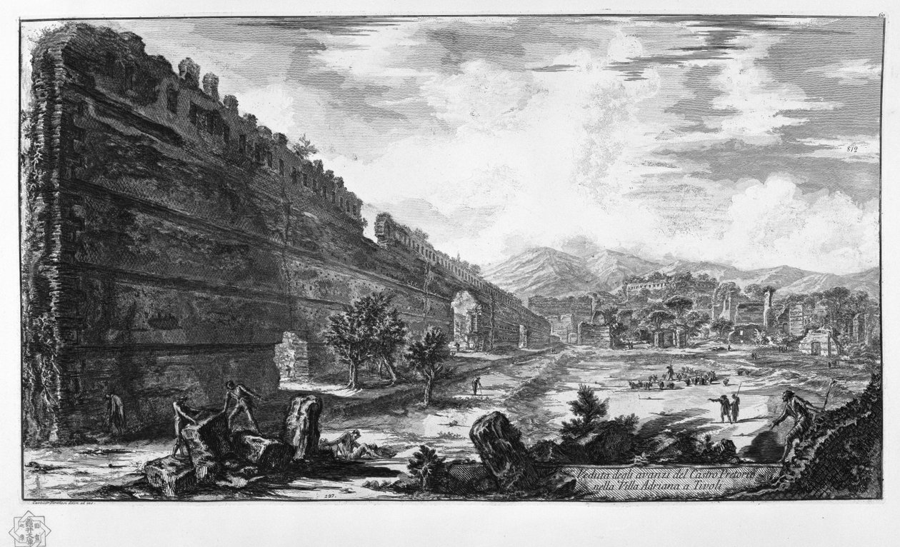 Utsikt over restene av Castro Pretorio i Villa Adriana i Tivoli av Giovanni Battista Piranesi