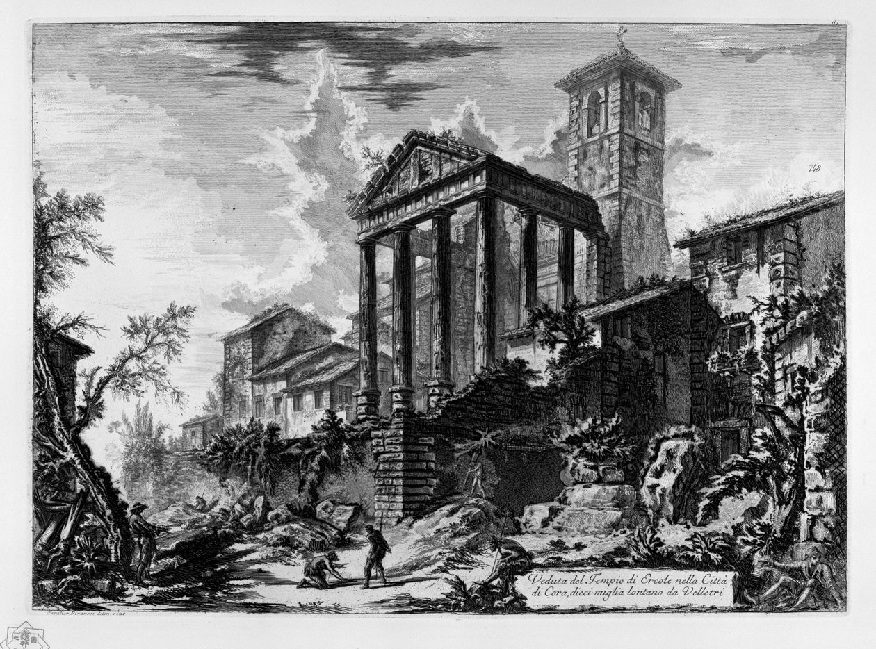 Utsikt over Herkules -tempelet i byen Cora, ti mil fra Velletri av Giovanni-Battista Piranesi