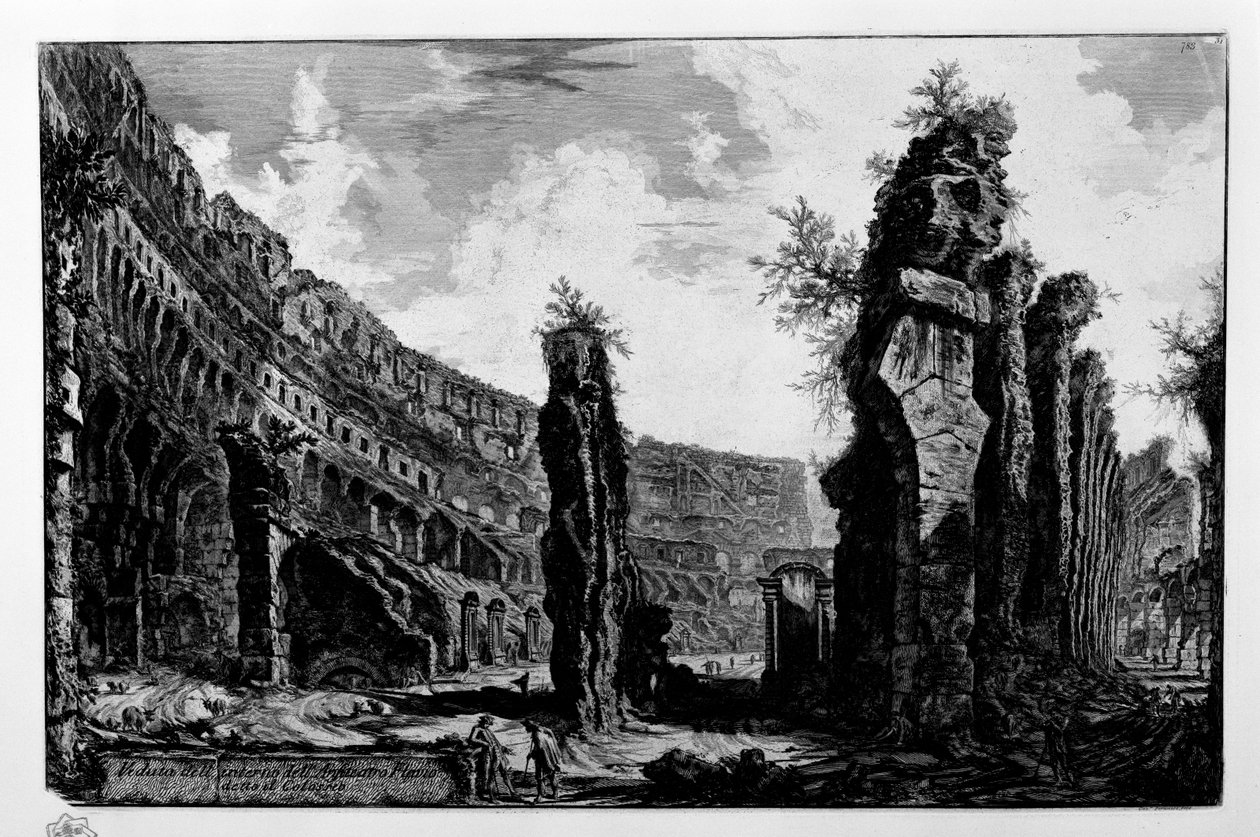 Utsikt over det indre av det flaviske amfiteateret kjent som Colosseum av Giovanni Battista Piranesi