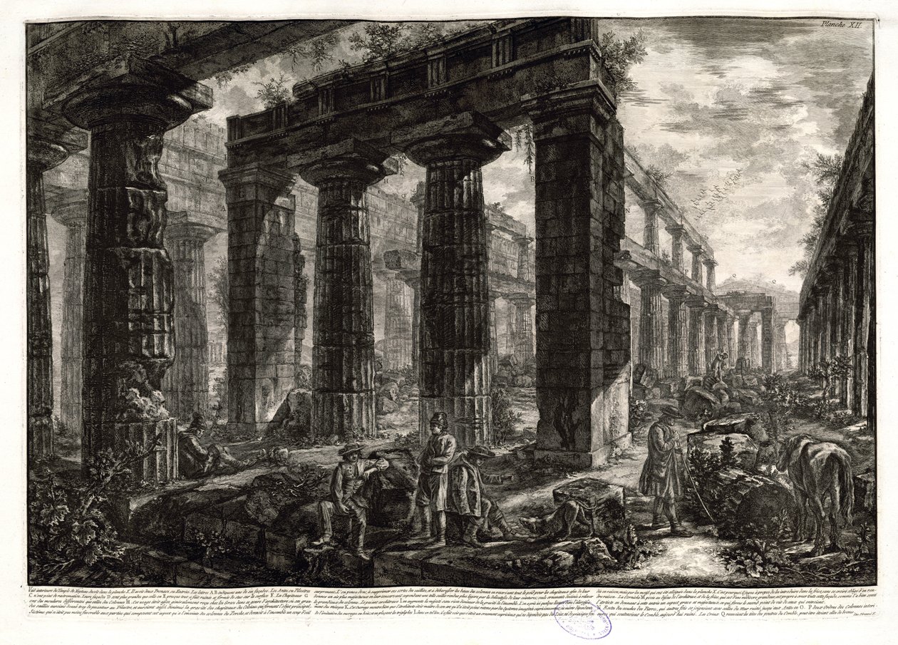 Sammenlign den første tilstanden i denne skildringen med utsikten over templet fra en litt høyere posisjon, med forskjellige figurer og en tom tape som bare er signert nederst til høyre. Ficacci, L. Giovanni Battista Piranesi. The Complete av Giovanni Battista Piranesi