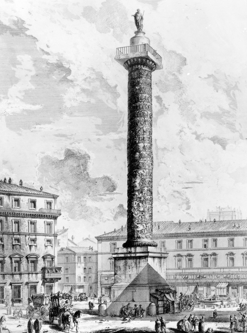 Utsikt over kolonnen til Marcus Aurelius på Piazza Colonna, fra 