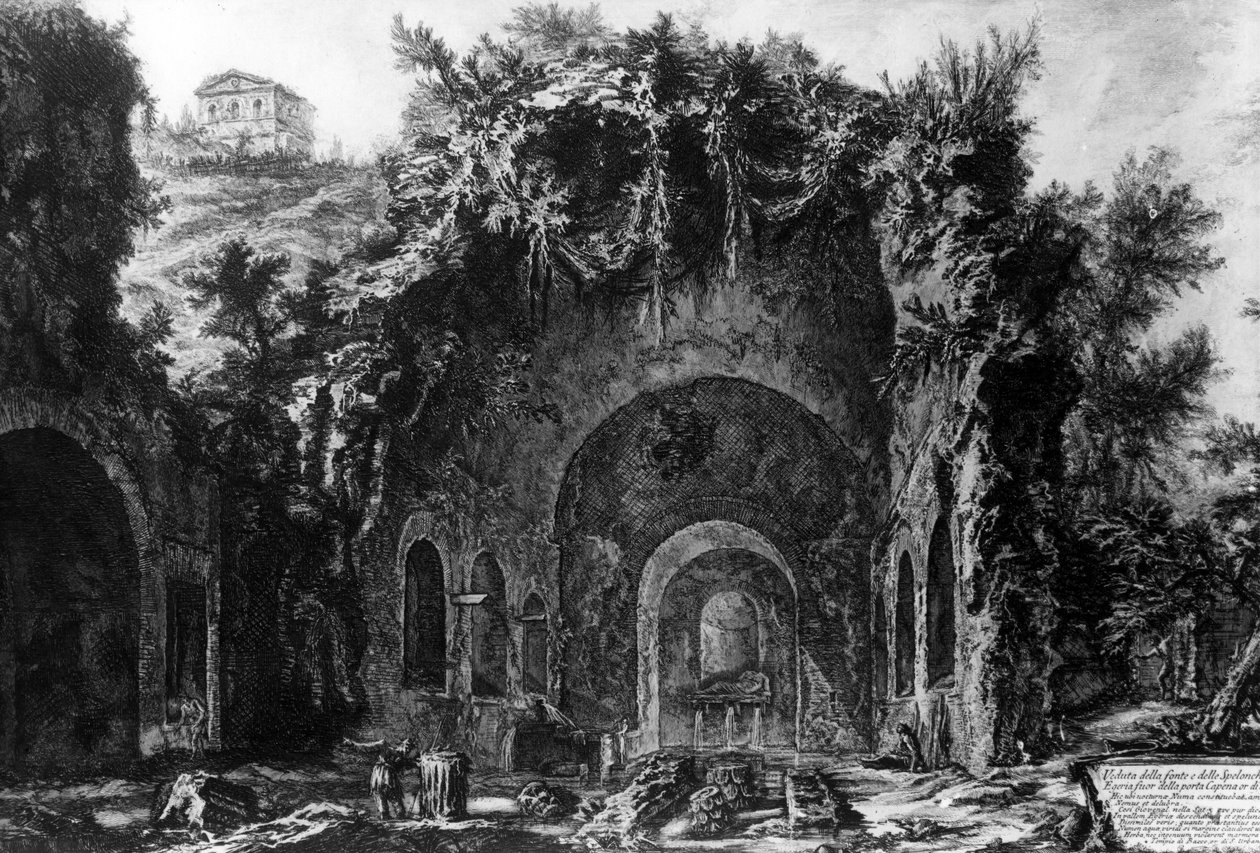 Utsikt over Egeria-grotten utenfor Porta Capena, fra 