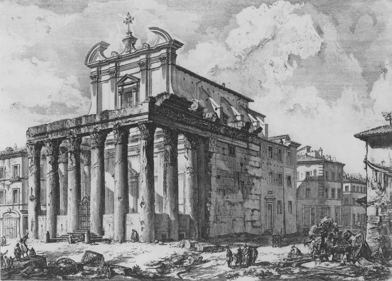 Utsikt over tempelet til Antoninus og Faustina, fra 