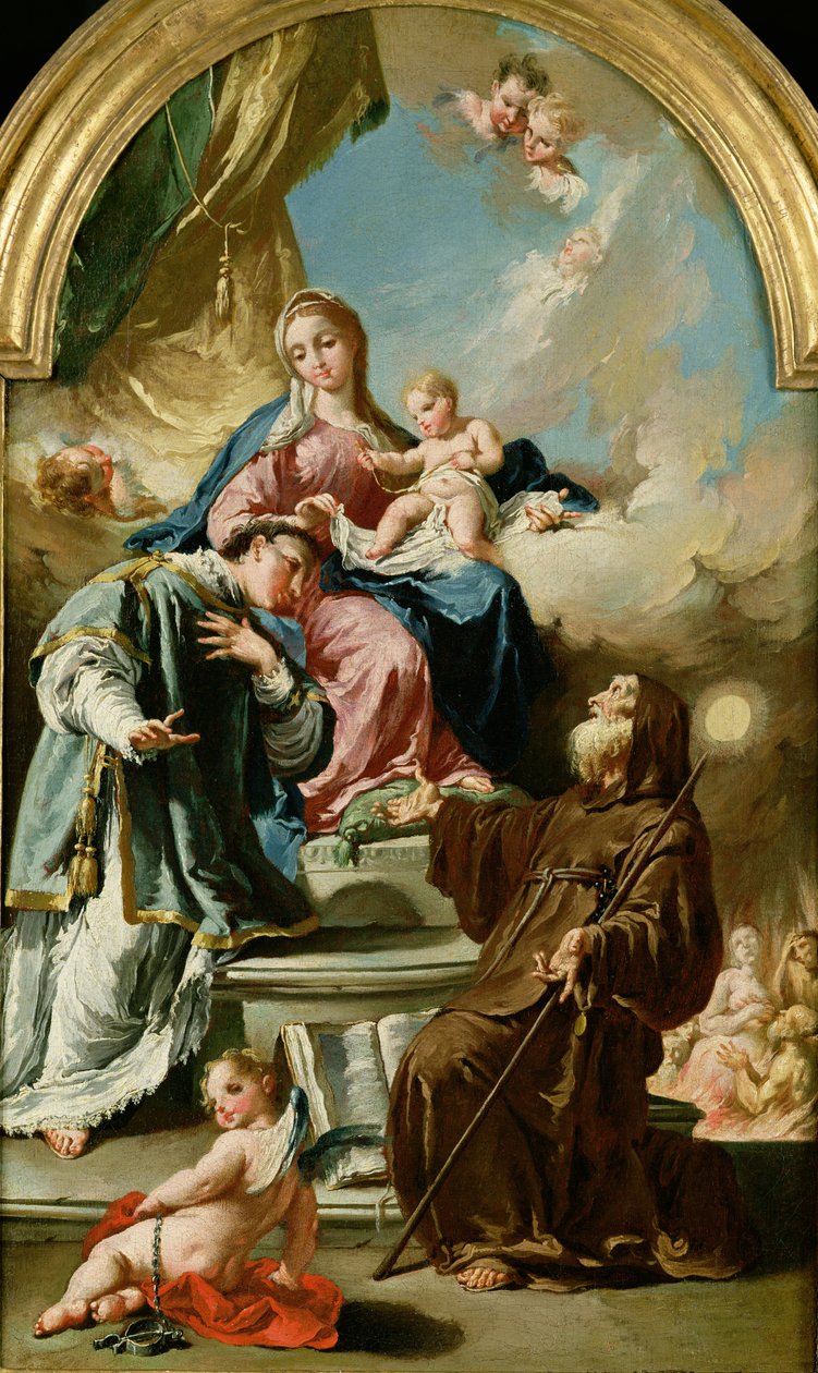 Madonna og barn tronet med St. Leonard og St. Frans av Paola av Giovanni Battista Pittoni