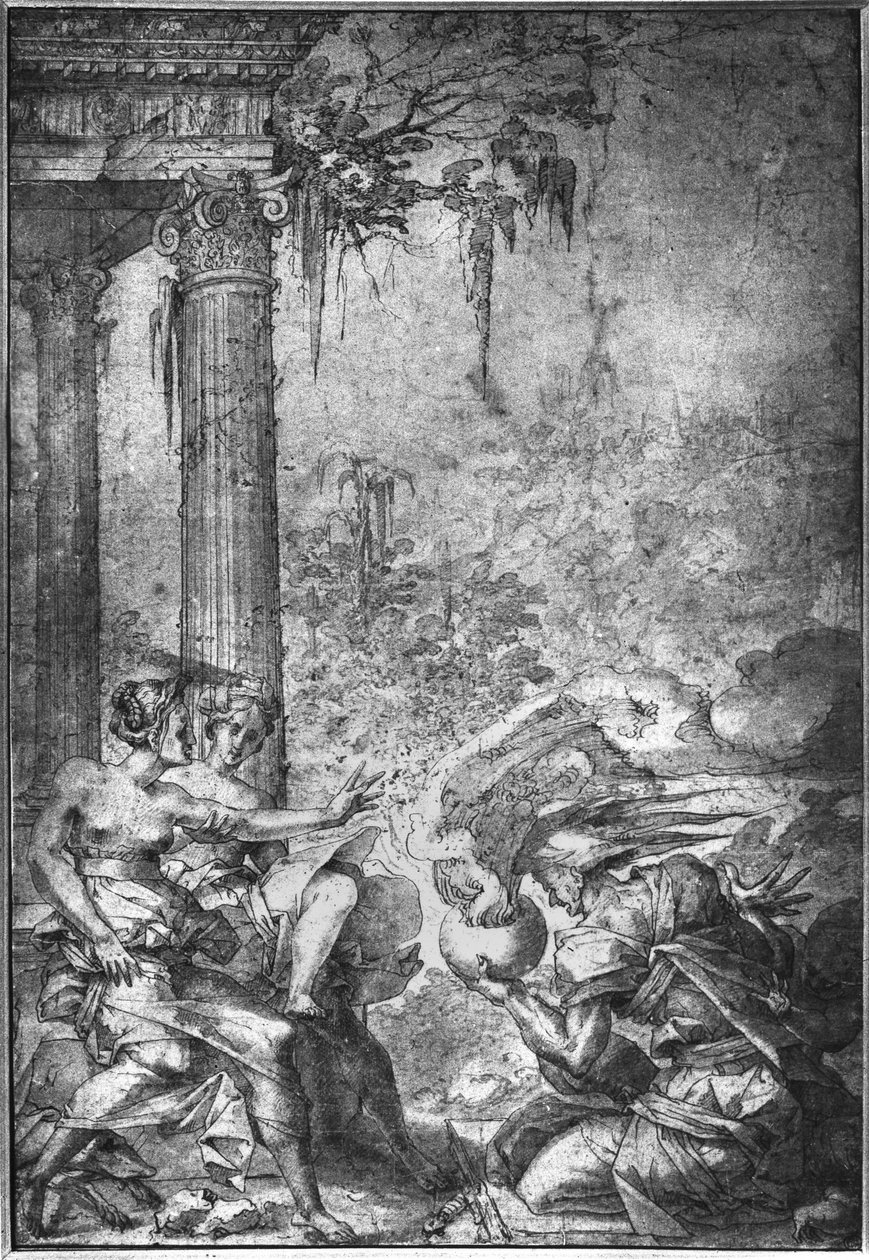 Magisk scene (blekk på papir) av Giovanni Battista Rosso Fiorentino