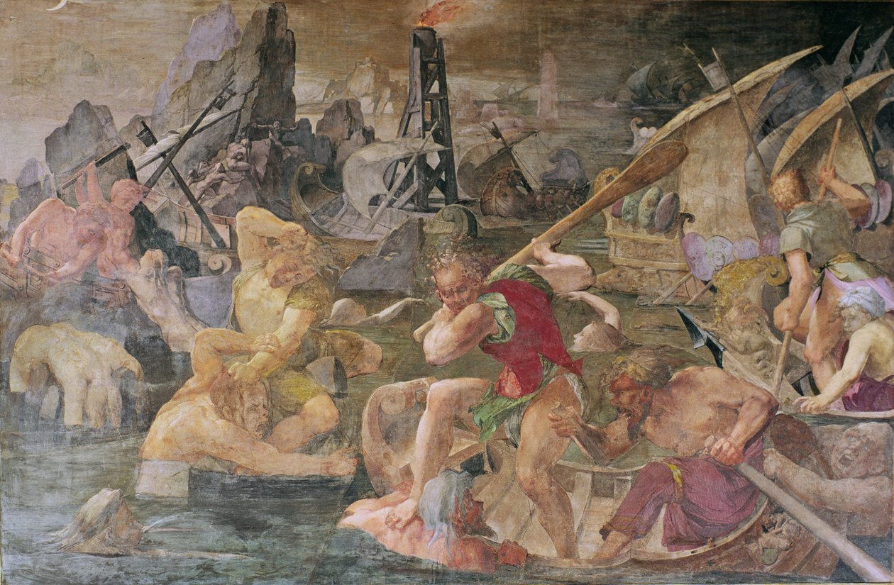 The Vengeance of Nauplius, 1535-40 (detalj av 695081) av Giovanni Battista Rosso Fiorentino