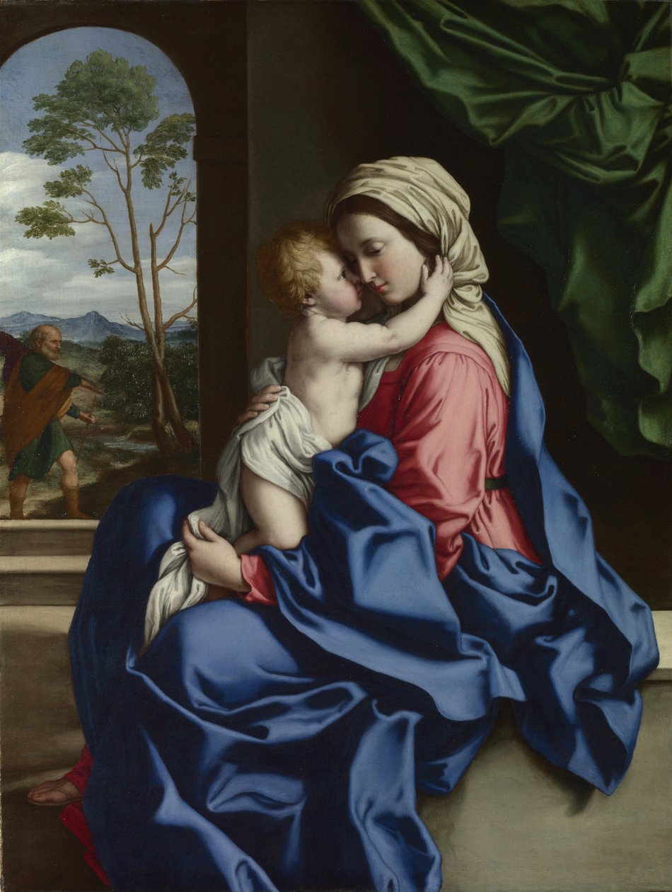 Jomfruen og barnet omfavner av Giovanni Battista Salvi da Sassoferrato
