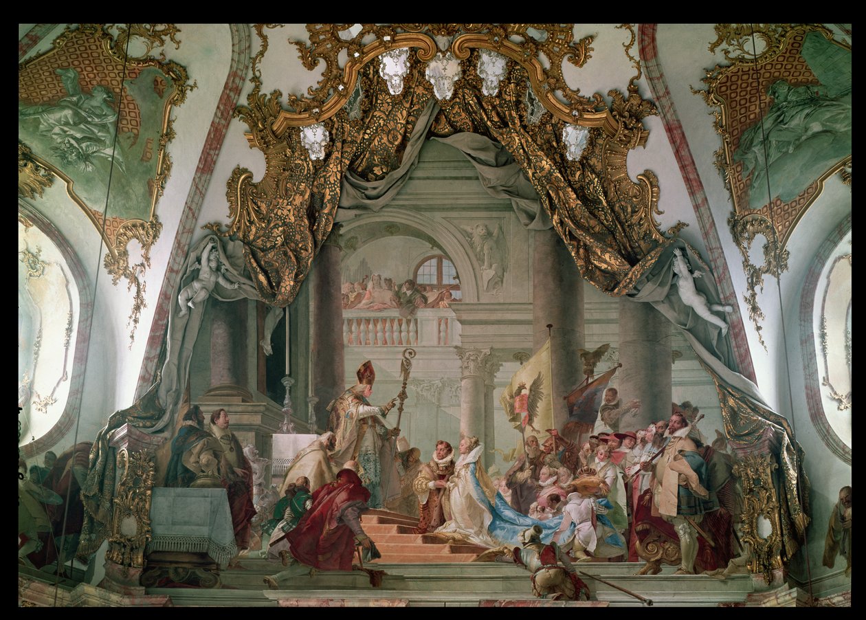 Ekteskap med Frederick I (ca. 1123-90) Barbarossa og Beatrice I (1145-84) av Burgund i 1156 av Giovanni Battista Tiepolo