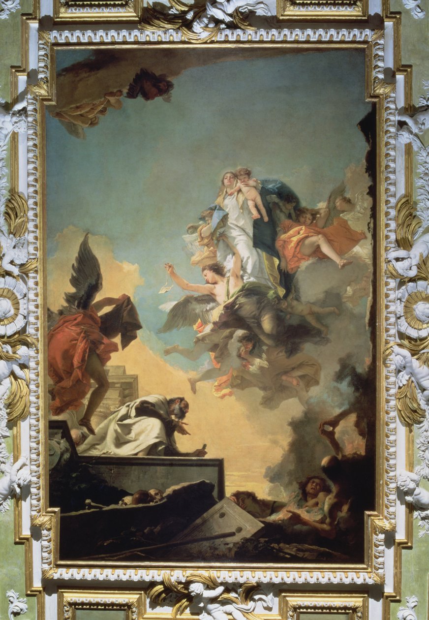 Jomfruen fra Carmel gir skulderbladet til den salige Simon Stock, 1740-tallet av Giovanni Battista Tiepolo