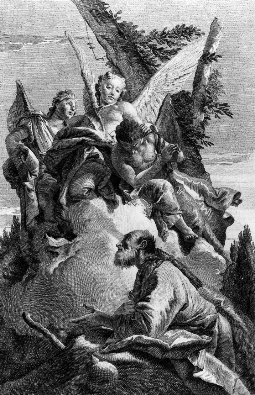 Tre engler som viser seg for Abraham, gravert av Pietro Monaco, ca. 1750 av Giovanni Battista Tiepolo