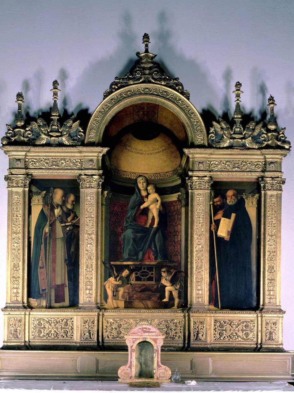 Madonna og barn og hellige (triptyk altertavle) av Giovanni Bellini