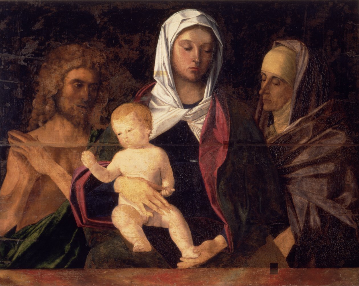 Madonna og barn med døperen Johannes og St. Anne (panel) av Giovanni Bellini