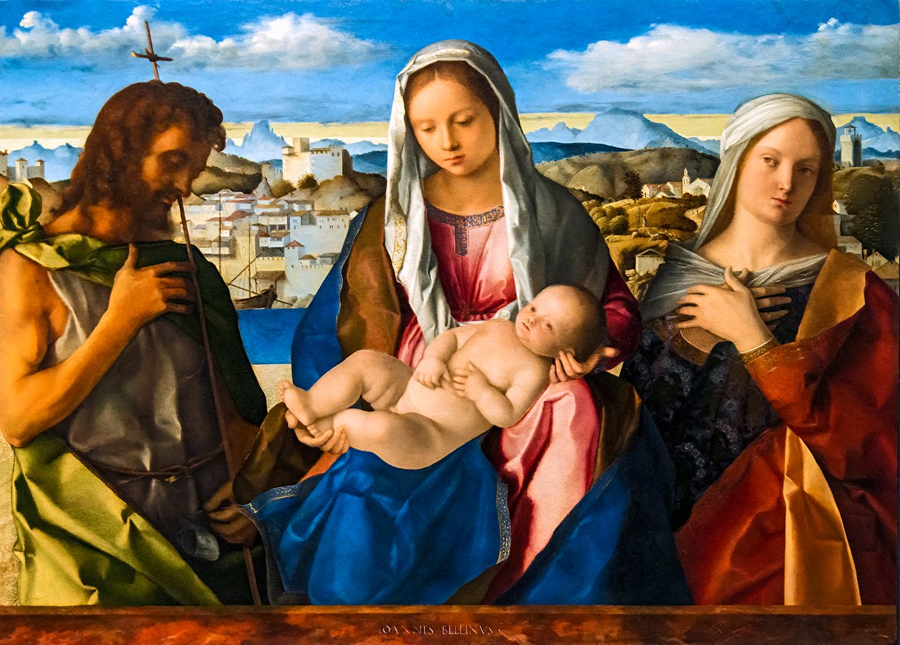 Jomfruen og barnet mellom s. Døperen Johannes og en hellig (Sacred Conversation Giovannelli) av Giovanni Bellini