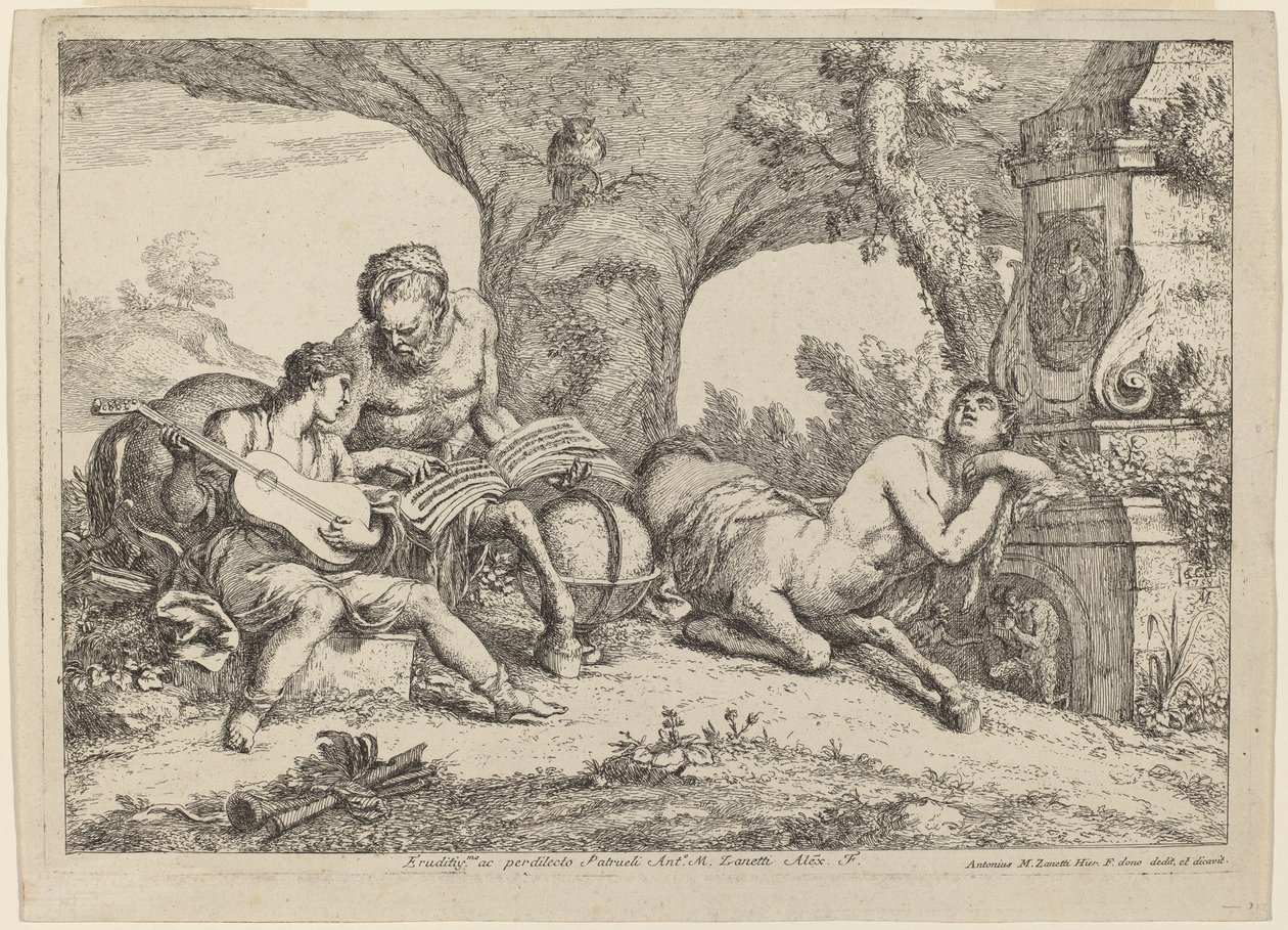 Chiron Teaching Music to Achilles, 1758 (radering på lagt papir) av Giovanni Benedetto Castiglione
