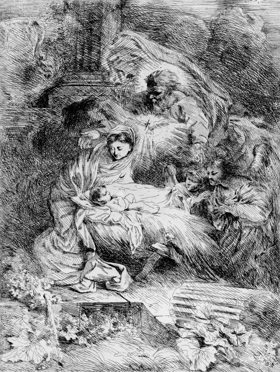 The Nativity, ca. 1645 (radering) av Giovanni Benedetto Castiglione