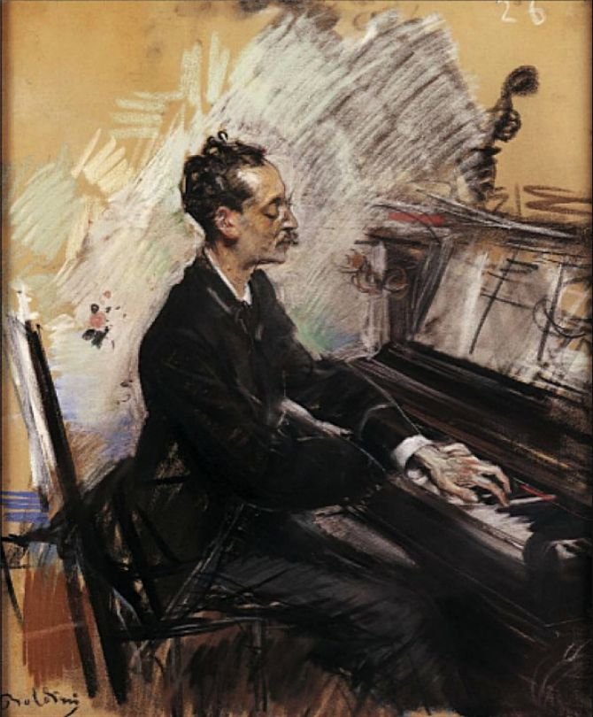 A. Rey Colacon Deutsch: Der Pianist A. Rey Colacon Polski: Pianist A. Rey Colacon av Giovanni Boldini