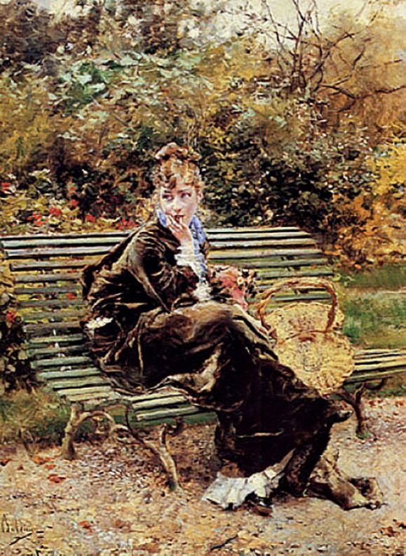 Sitter i hagen Tysk: Polski sitter i hagen: Siedzaca w ogrodzie av Giovanni Boldini