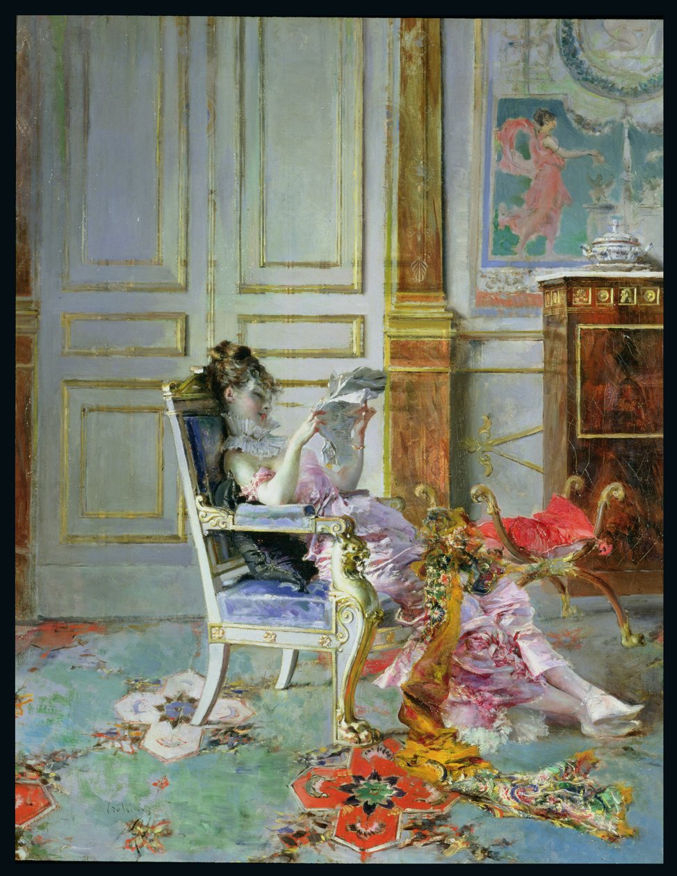 Jente som leser i en salong, 1876 av Giovanni Boldini