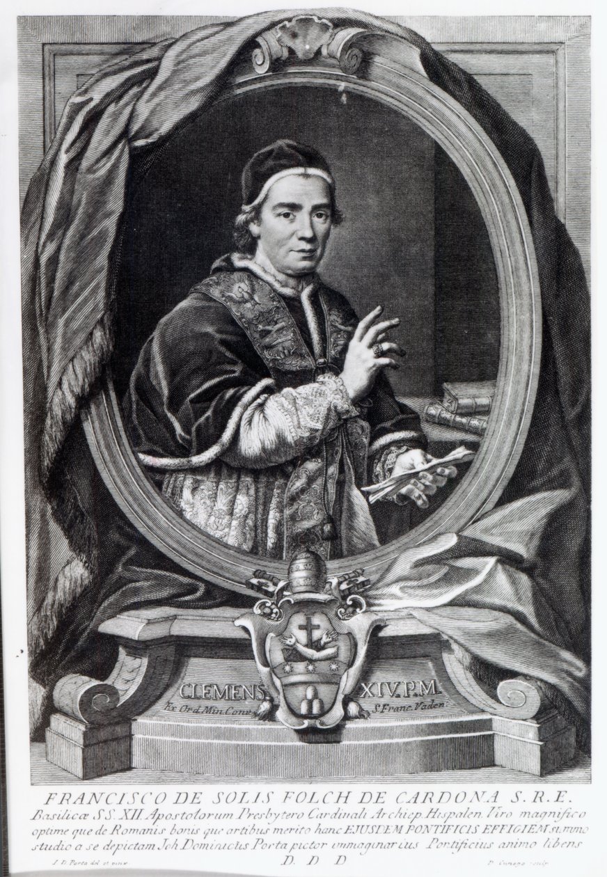 Pave Clement XIV, gravert av Domencio Cunego av Giovanni Domenico Porta