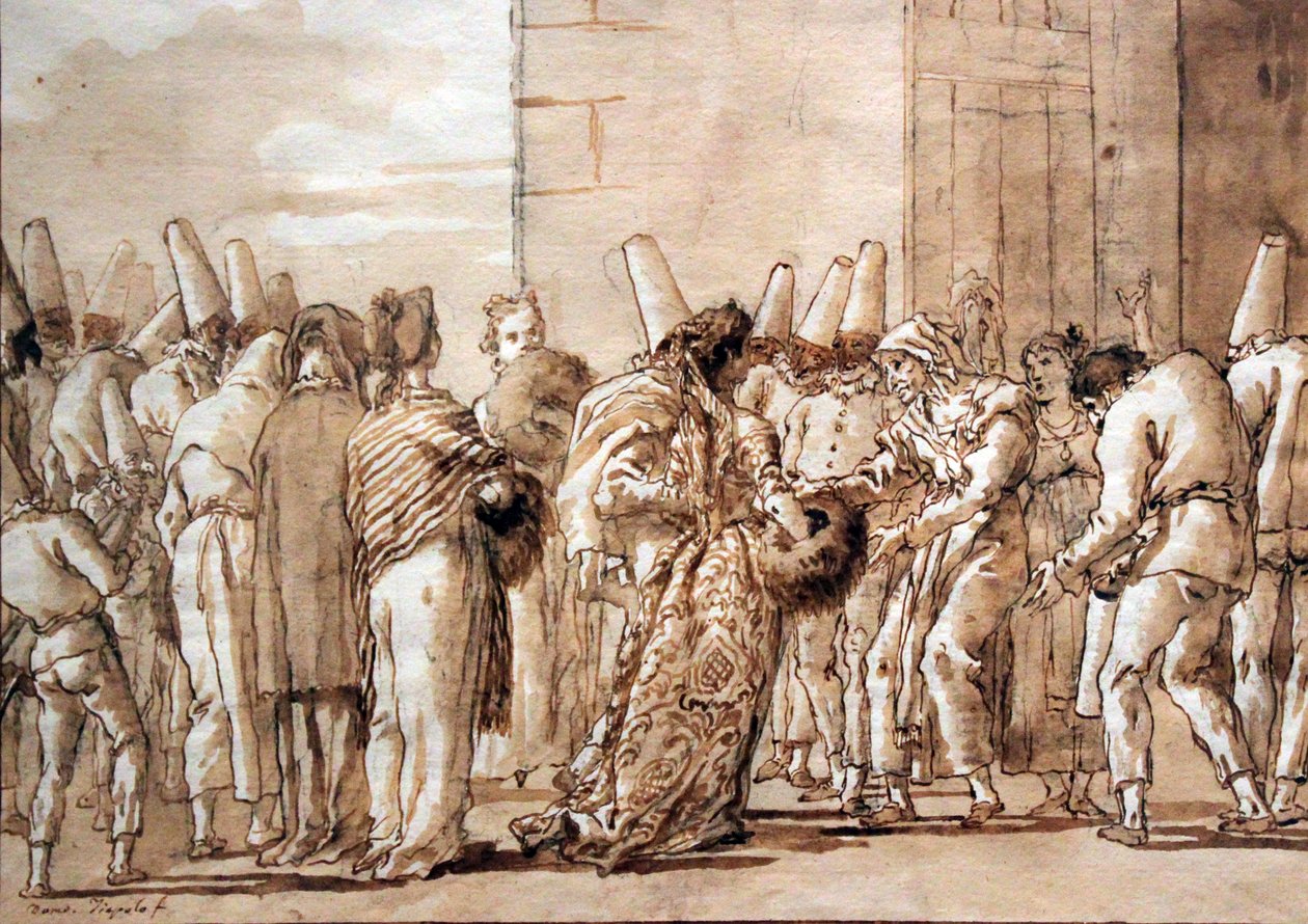 Pulcinellas far leder bruden hjem av Giovanni Domenico Tiepolo