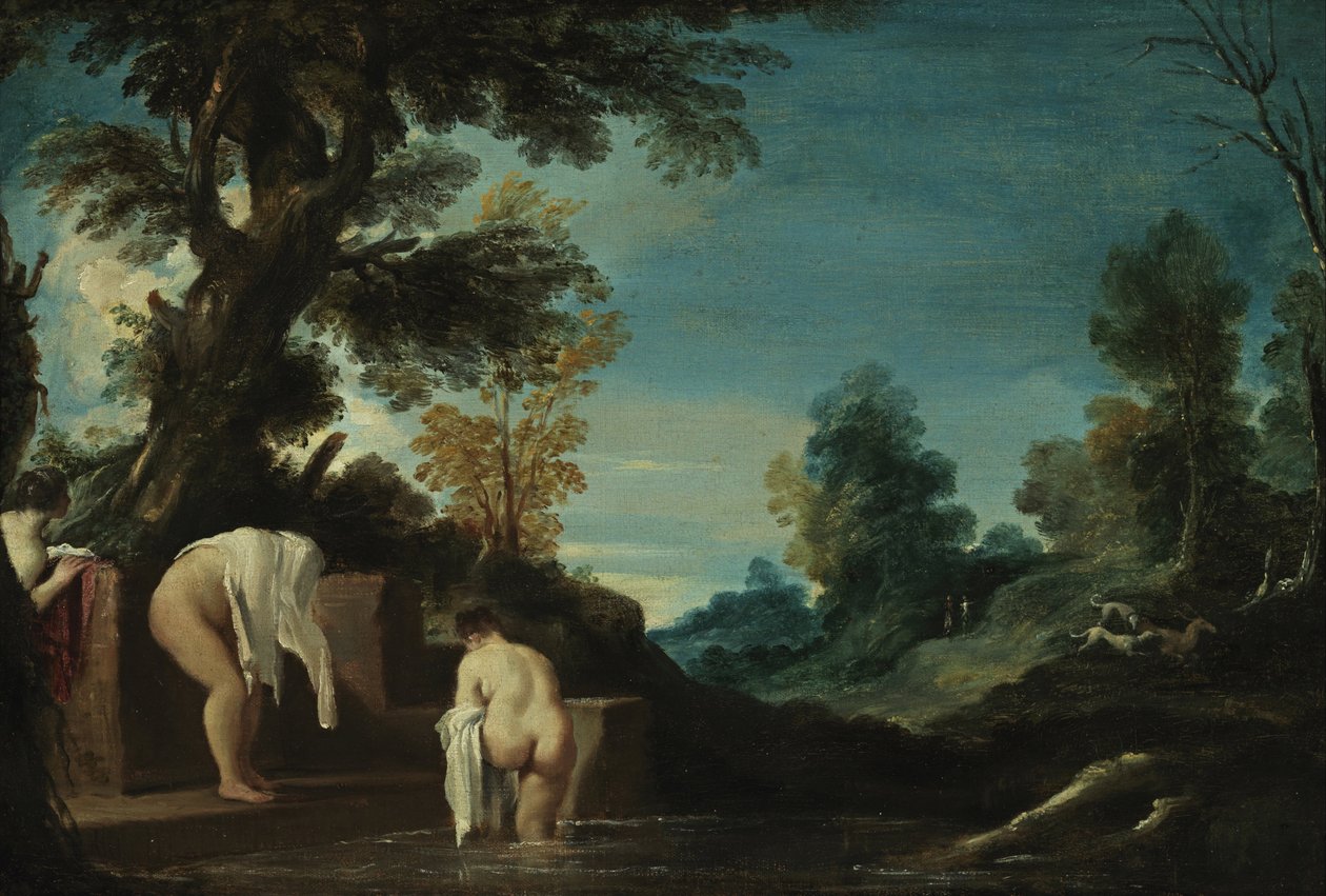 Landskap med badende kvinner av Giovanni Francesco Barbieri