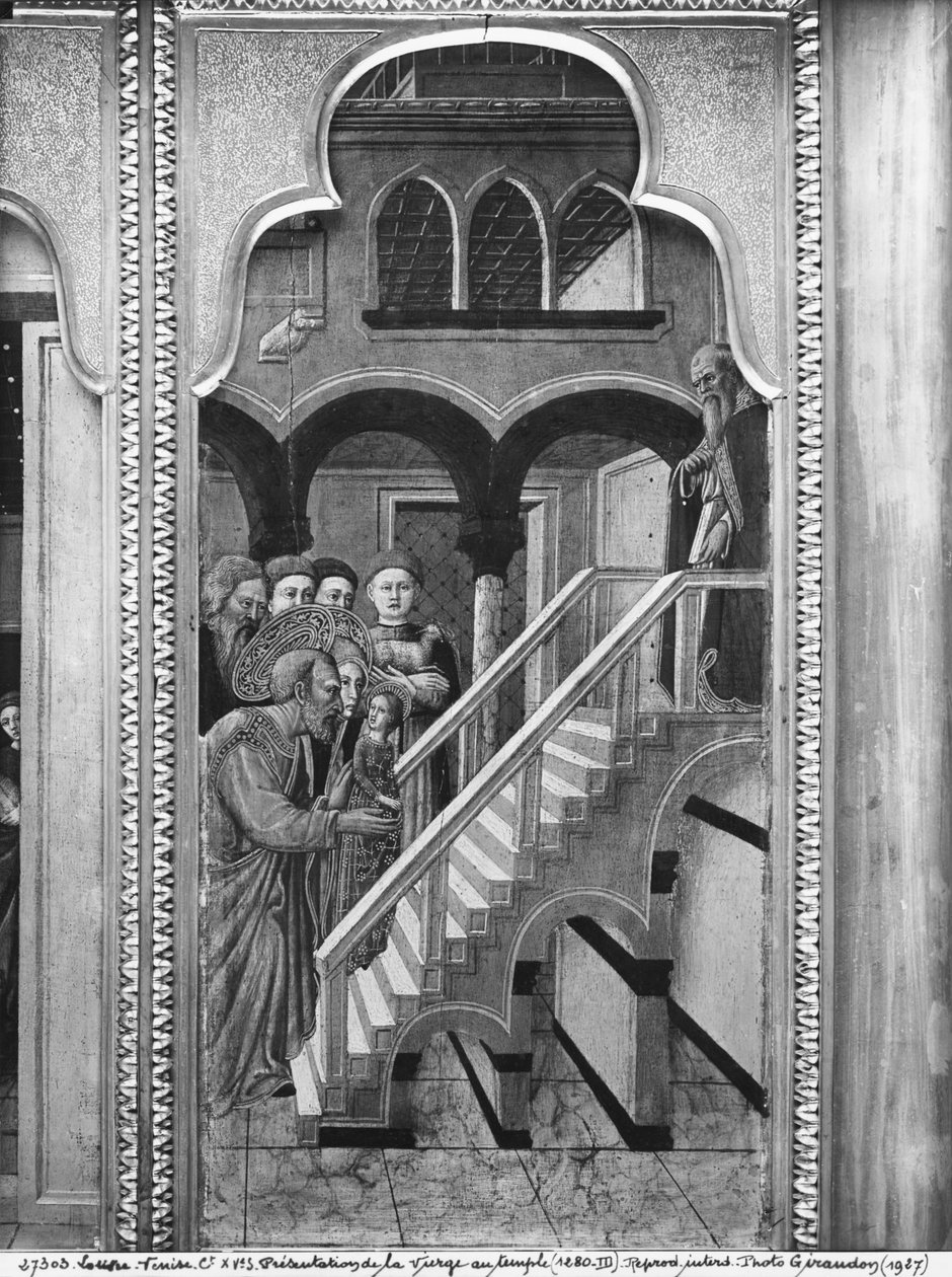 Jomfruens liv, presentasjon av jomfruen ved tempelet, ca. 1445 (olje på poppelpanel) av Giovanni Francesco da Rimini