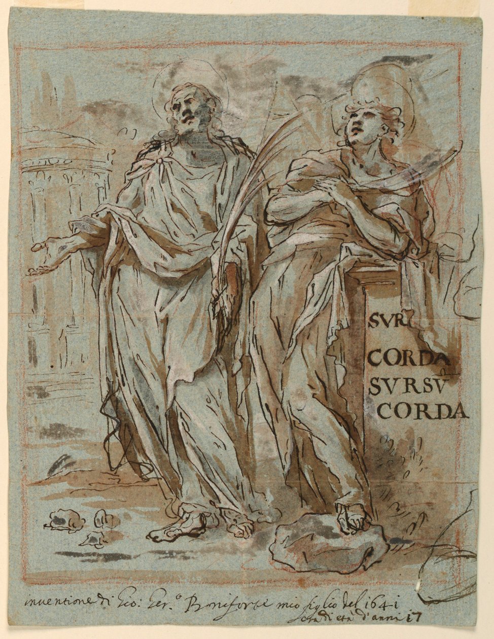 Tegning, to martyrer, 1641 av Giovanni Gerolama Boniforte