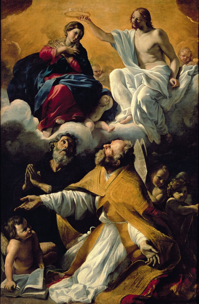 Jomfruens kroning med SS. William av Aquitaine og Augustine av Giovanni Lanfranco
