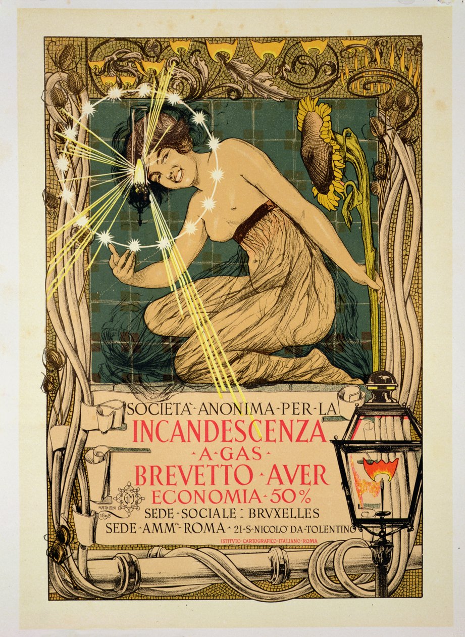 Plakat som reklamerer for «Incandescent Gas-Lamps», 1895 av Giovanni Maria Mataloni