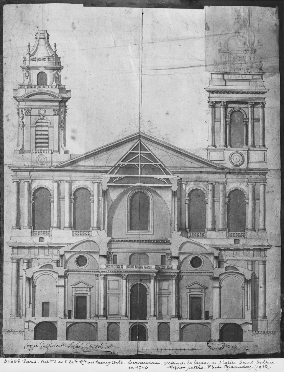 Church of Saint-Sulpice, forhøyning av fasaden, Paris, 1740 av Giovanni Niccolo Servandoni