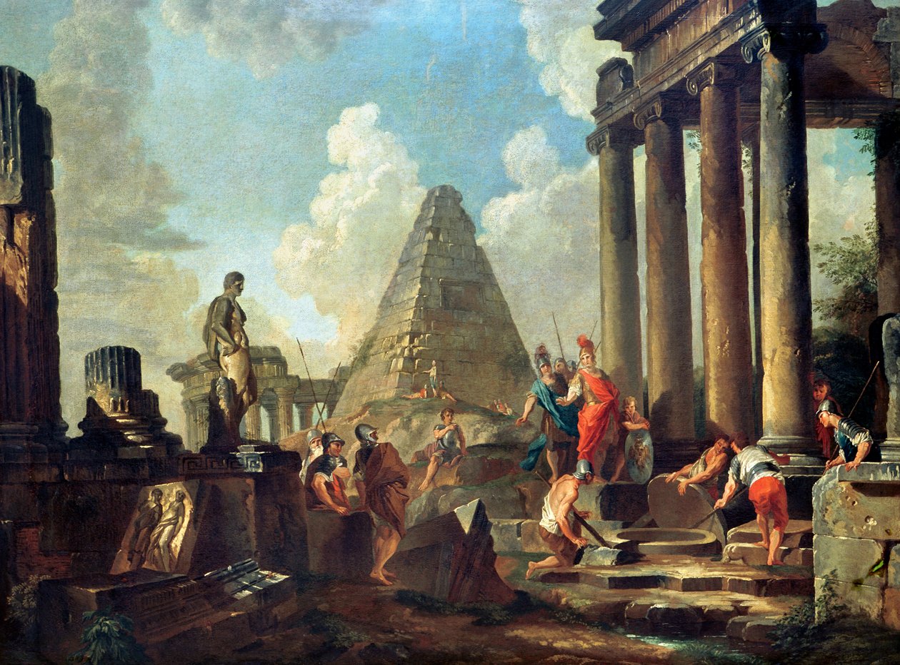 Alexander III (356-323 f.Kr.) den store før Achilles grav av Giovanni Paolo Pannini