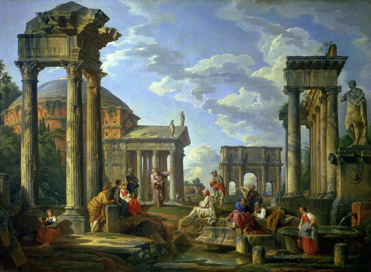 Romerske ruiner med en profet, 1751 av Giovanni Paolo Pannini
