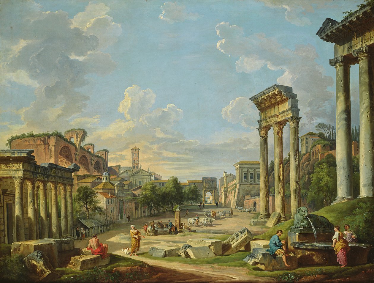 Utsikt over Campo Vaccino i Roma, 1740 av Giovanni Paolo Pannini