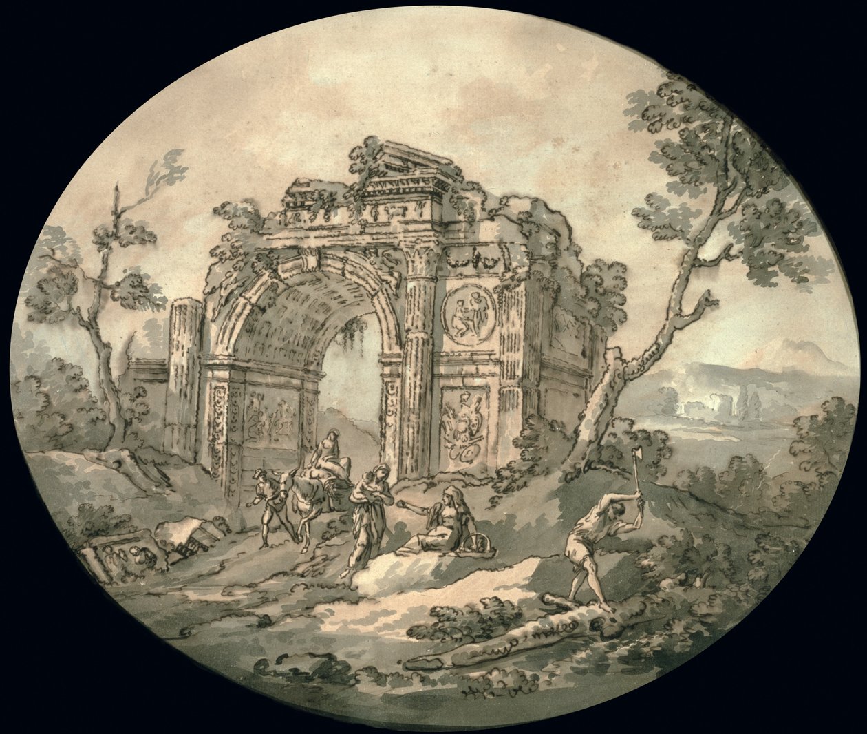 Arkitektoniske ruiner (indisk blekk, penn og sepia på papir) av Giovanni Paolo Pannini