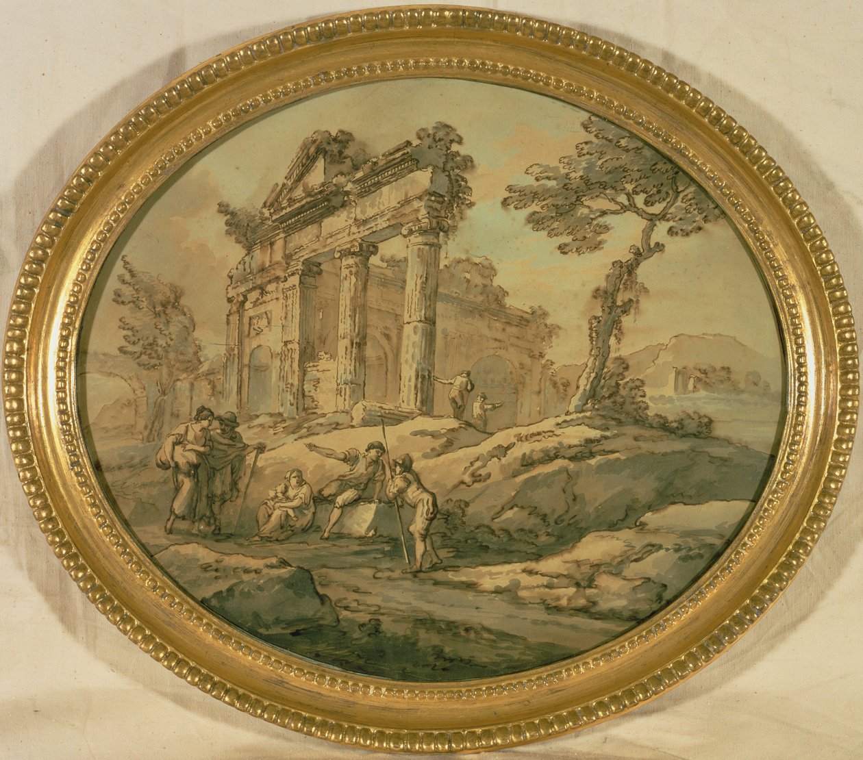 Arkitektoniske ruiner (indisk blekk og penn og sepia på papir) av Giovanni Paolo Pannini