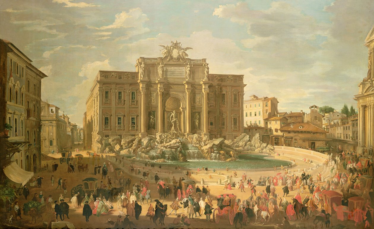 Benedikt XIV på besøk ved Trevifontenen av Giovanni Paolo Pannini