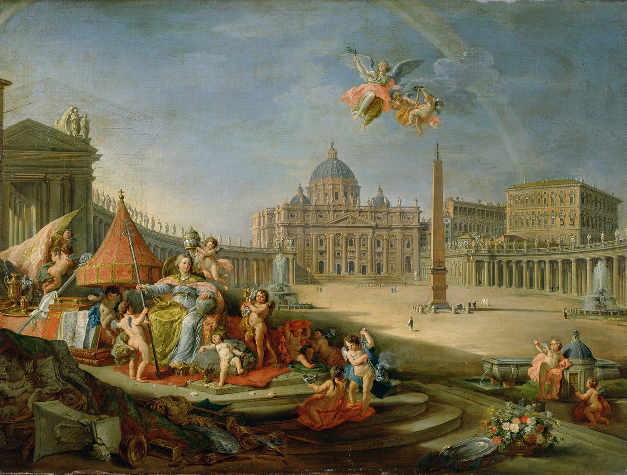 Piazza San Pietro, Roma med en allegori om pavedømmets triumf, 1757 av Giovanni Paolo Pannini
