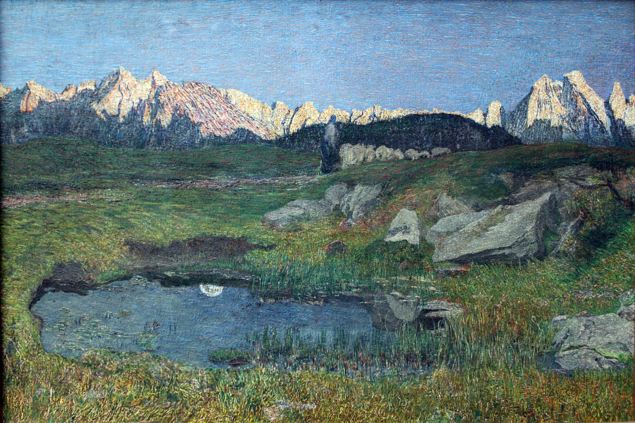 Alpint landskap ved solnedgang av Giovanni Segantini