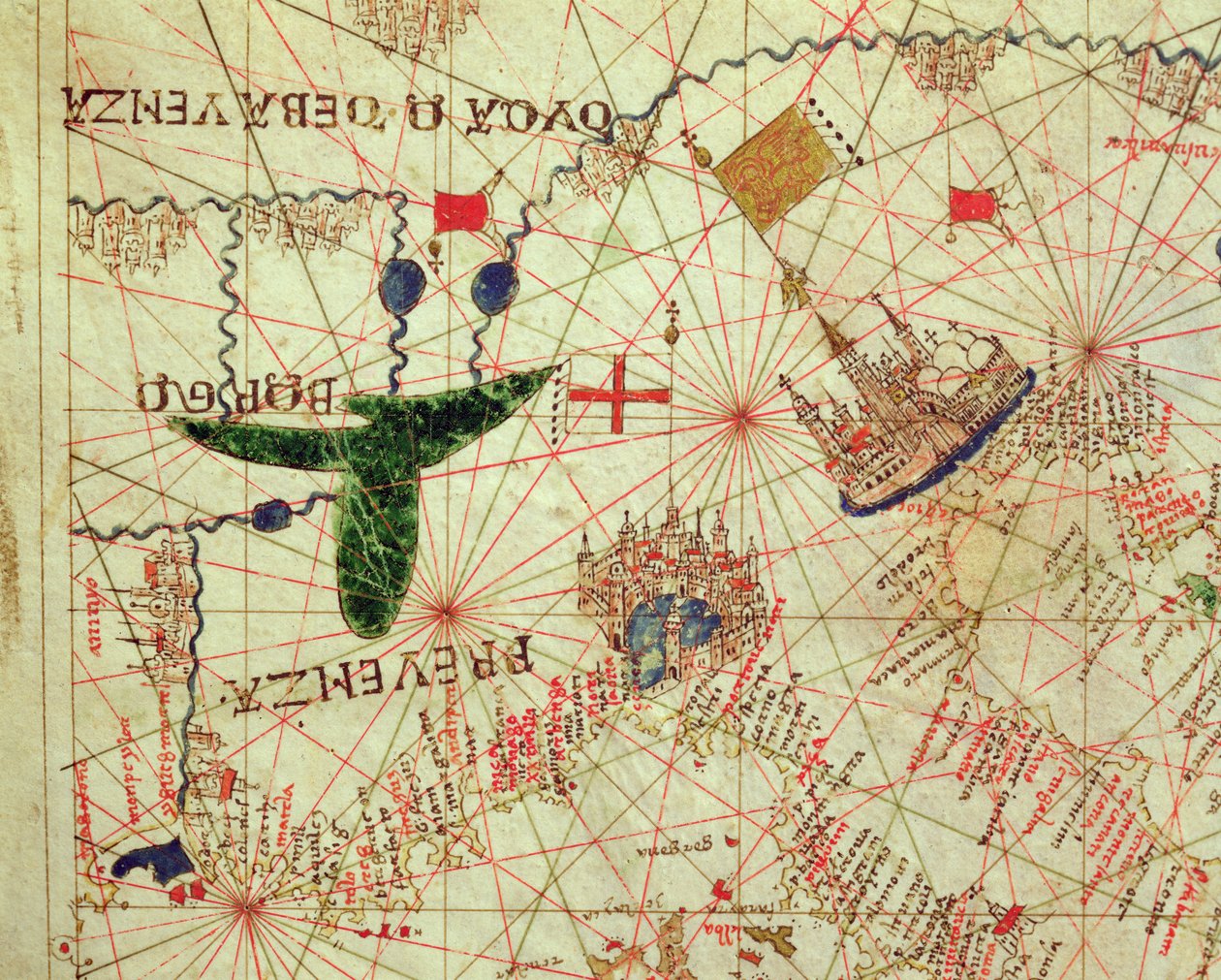 Provence og Nord-Italia, fra et nautisk atlas, 1520 (blekk på vellum) av Giovanni Xenodocus da Corfu