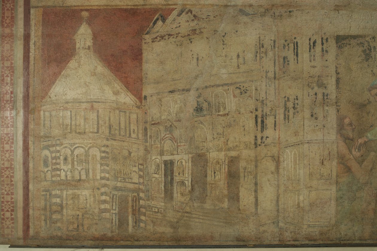 Detalj av ankomsten til de grå brødrene i Firenze freskomaleri av Giovanni di Niccolo del Biondo
