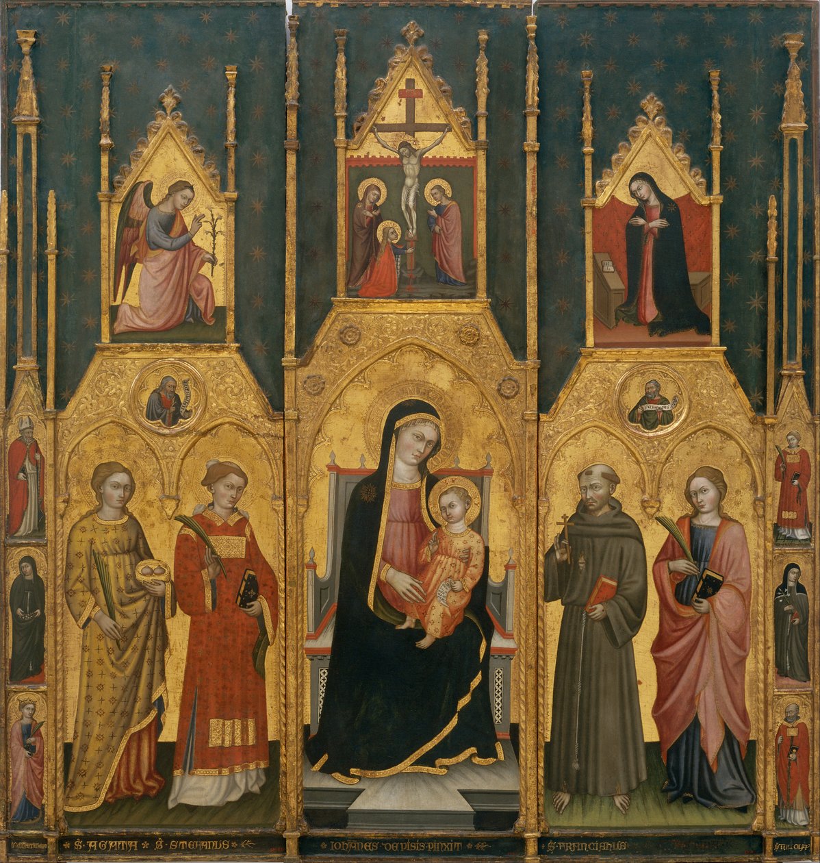 Jomfruens altertavle med de hellige Agatha, Stephen, Francis og en martyrhellig av Giovanni di Pietro da Pisa