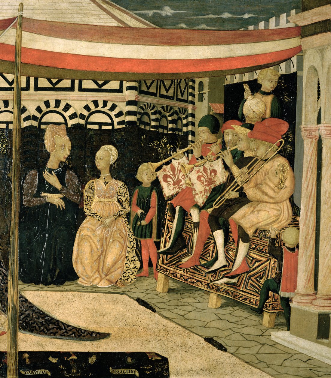 Venstre panel av Adimari Cassone, ca. 1450 tempera på paneldetalj av 254001 av Giovanni di Ser Giovanni