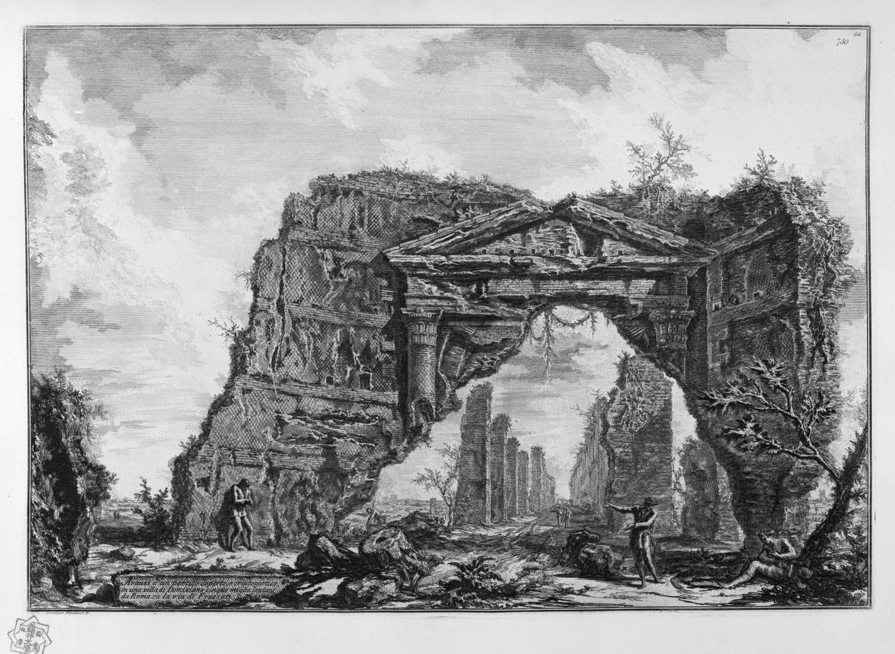Rester av en overbygd portico, eller cryptoporticus, i en villa til Domitian (Castel Gandolfo?) Fem mil unna Roma på Via di Frascati av Giovanni Battista Piranesi