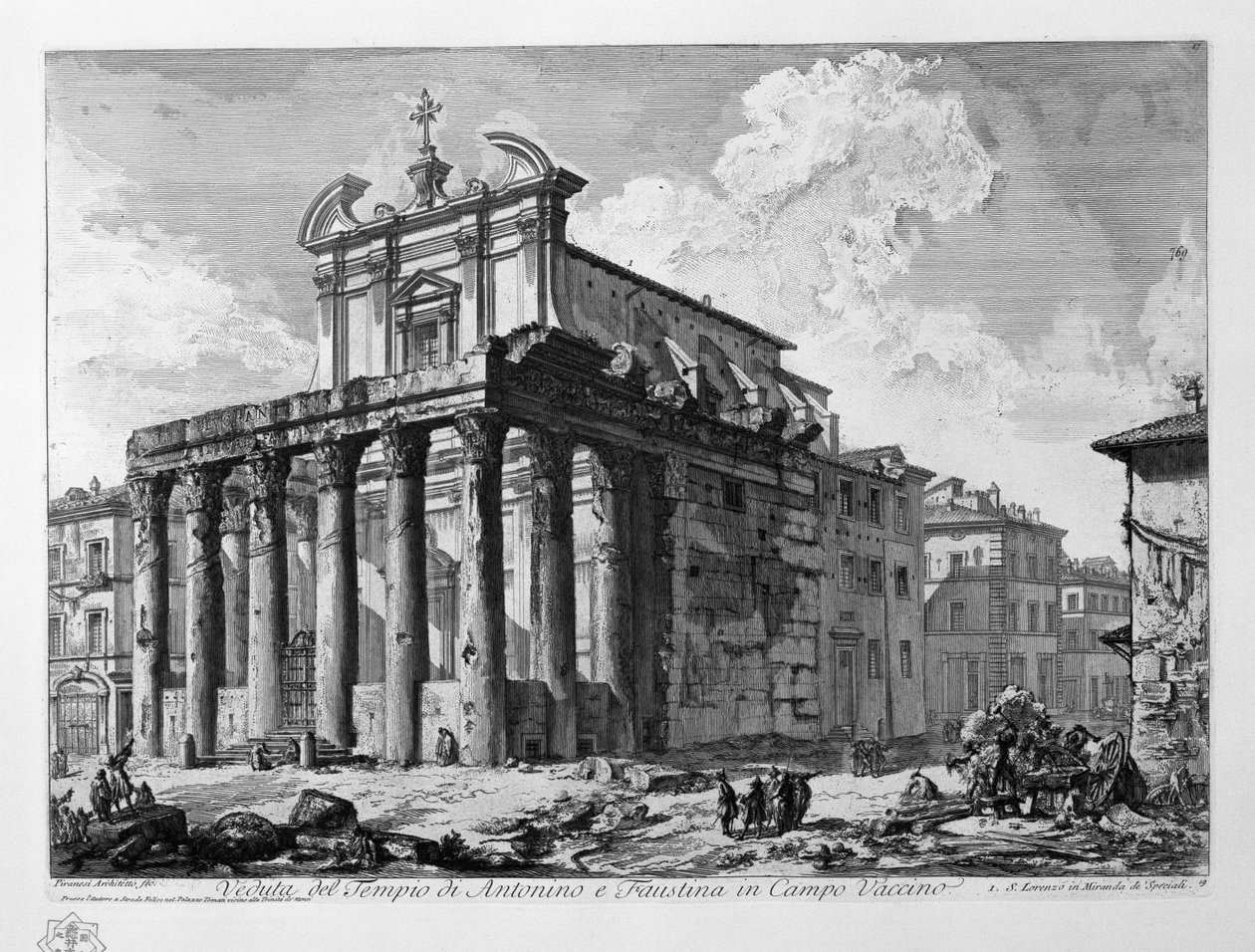 Utsikt over tempelet til Antoninus og Faustina i Campo Vaccino av Giovanni Battista Piranesi