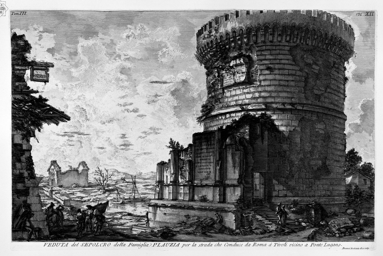 Via Appia, graven til Plauzia -familien i Ponte Lucano av Giovanni Battista Piranesi