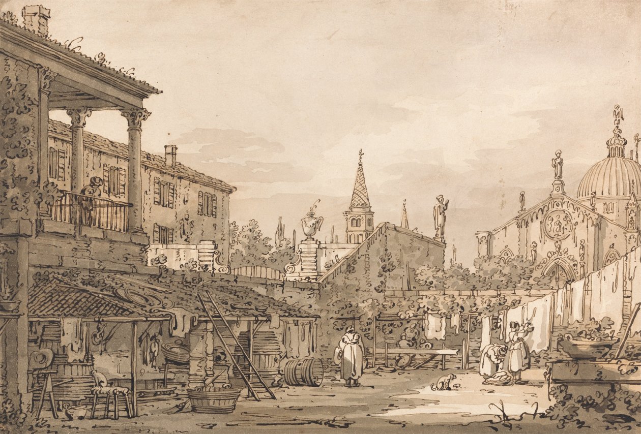 Capriccio av en venetiansk gårdsplass av Giovanni Antonio Canal
